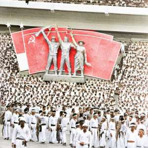 Anniversary celebration for Indonesian Communist Party, Jakarta, 23 May 1965. President Sukarno appears at ease with PKI Secretary General DN Aidit. (AP Photo Photographer: Howard Sochurek)