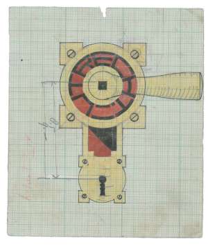 Ontwerptekening van J.F. Staal voor een deurklink voor het kantoor en magazijn ‘De Utrecht’ op de Damrak te Amsterdam, 1902-1905. Inventarisnummer: STAXpf9.9, Collectie Het Nieuwe Instituut.