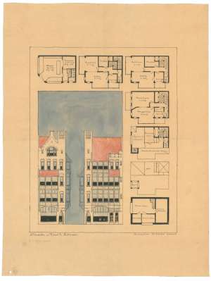 Presentatietekening van J.F. Staal voor het kantoor en magazijn ‘De Utrecht’ op de Damrak te Amsterdam, 1902. Inventarisnummer: STAXpf9.1, Collectie Het Nieuwe Instituut.